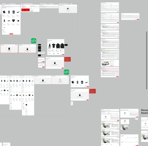 Overview of the Figma file with the different onboarding flow screens and wireframes laid out side by side.