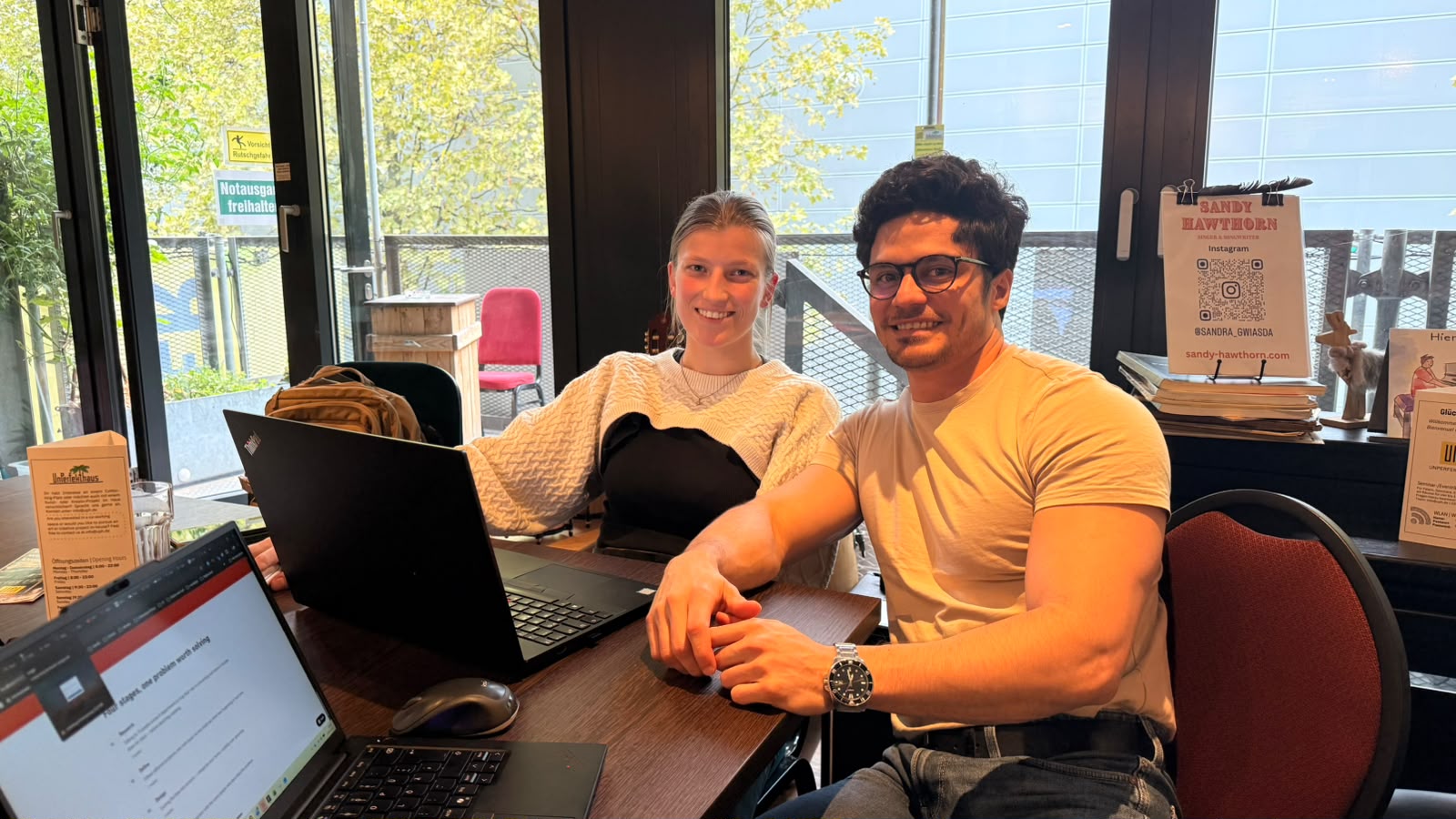 David and Vanessa Trinks testing the software modules together on their laptops.